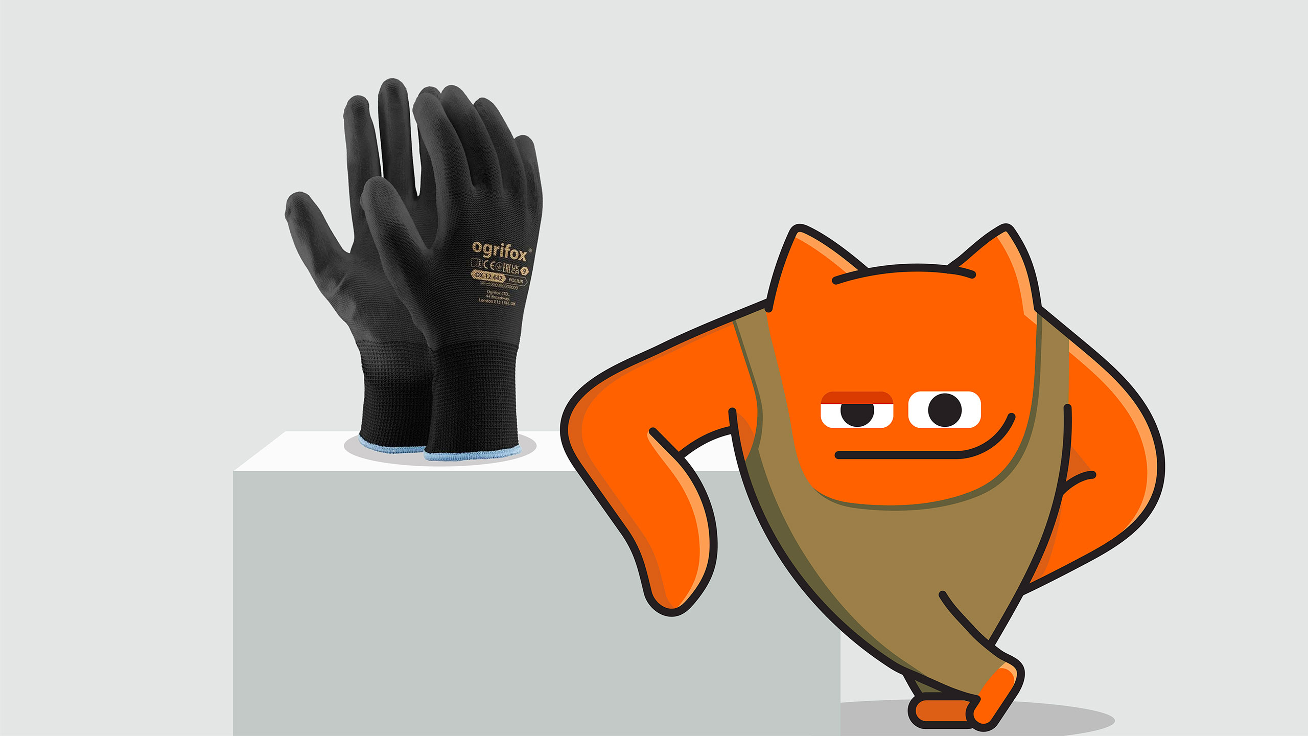 Ogrifox 安全防護服手套帽子工具工作服服飾“狐貍巨人”品牌卡通吉祥物設計及物料應用-手套 Ogrifox 安全防護服手套帽子工具工作服服飾“狐貍巨人”品牌卡通吉祥物設計及物料應用-手套