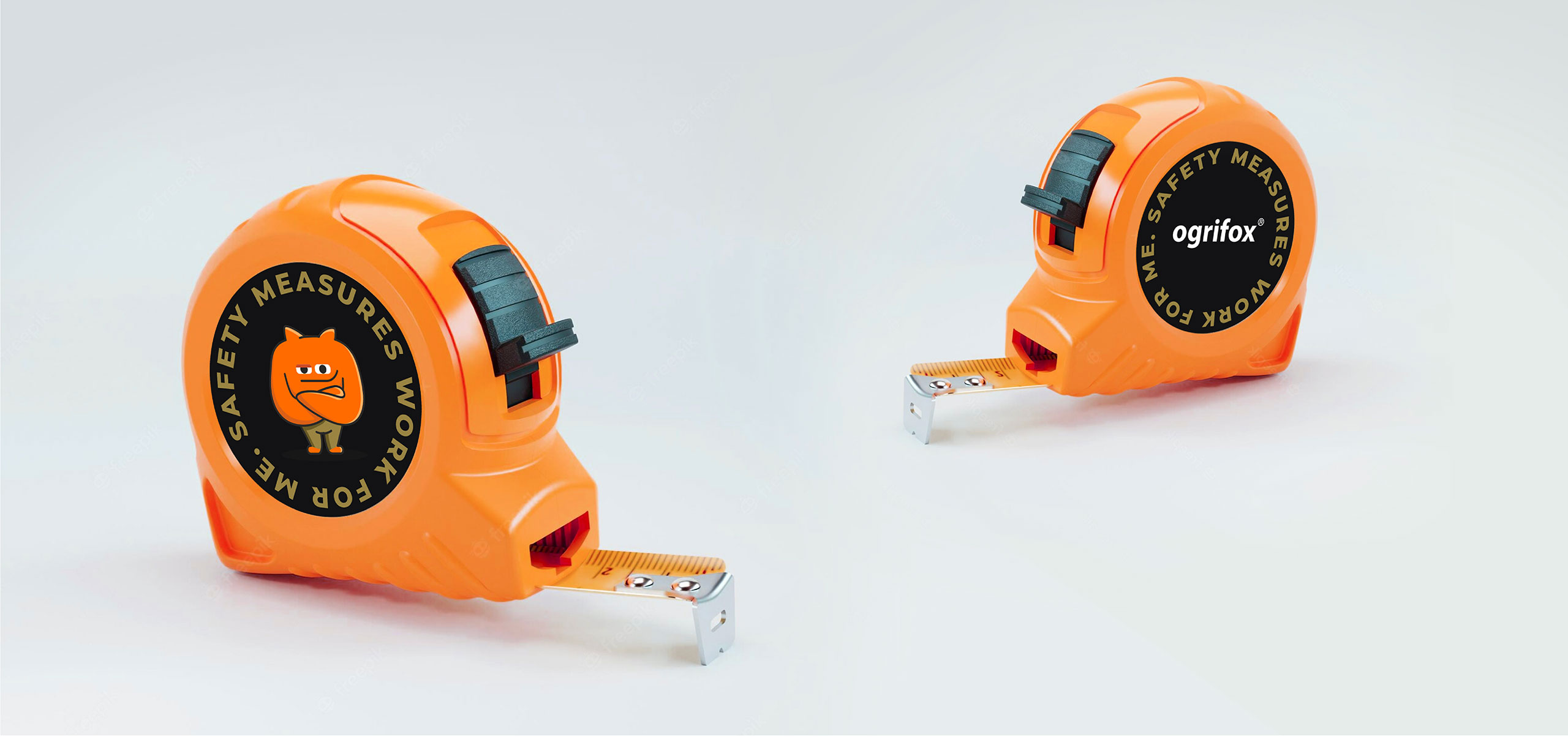 Ogrifox 安全防護服手套帽子工具工作服服飾“狐貍巨人”品牌卡通吉祥物設計及物料應用-卷尺 Ogrifox 安全防護服手套帽子工具工作服服飾“狐貍巨人”品牌卡通吉祥物設計及物料應用-卷尺