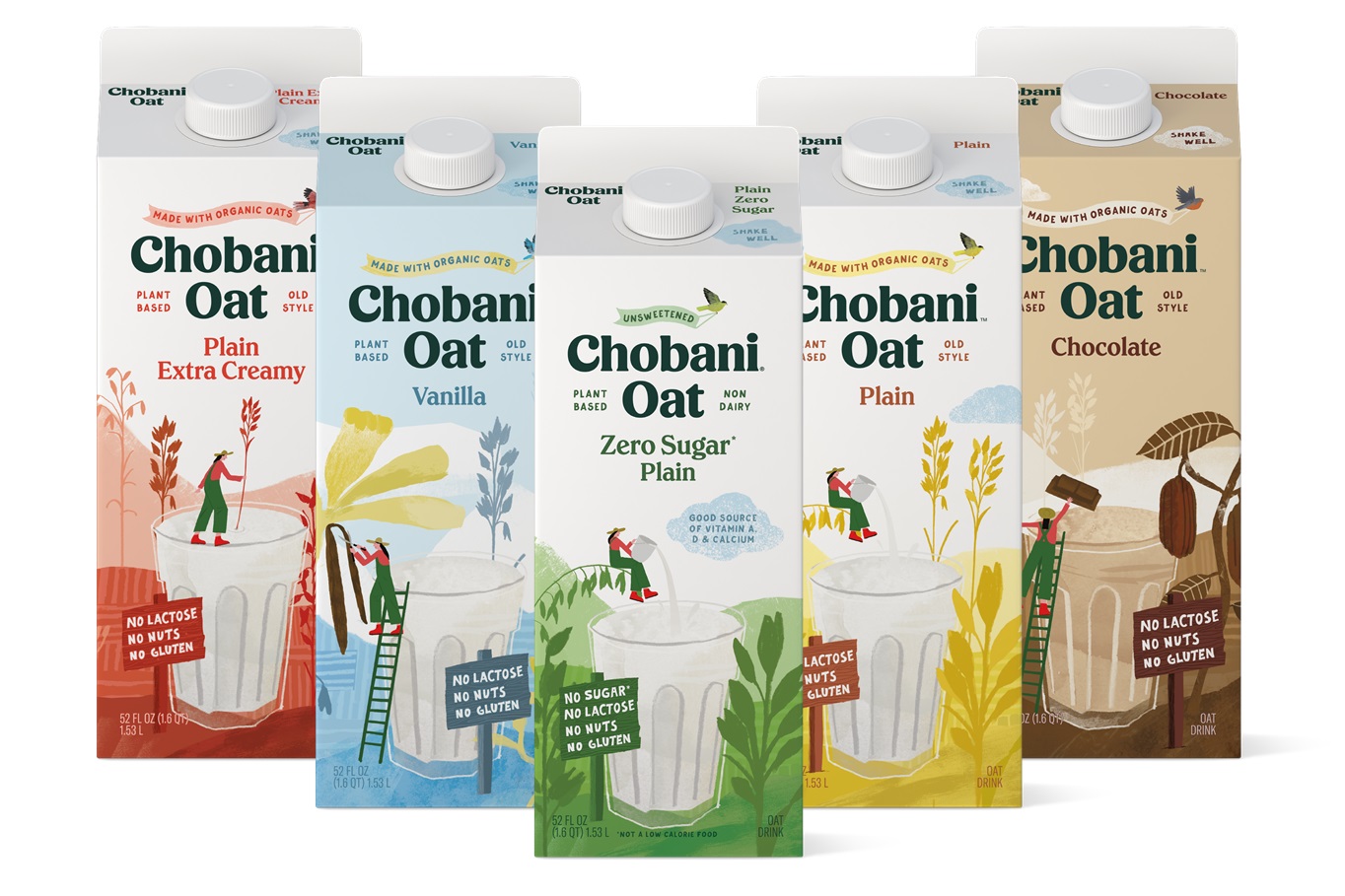 chobani.oat 燕麥牛奶乳制品包裝設(shè)計，清新燕麥插畫