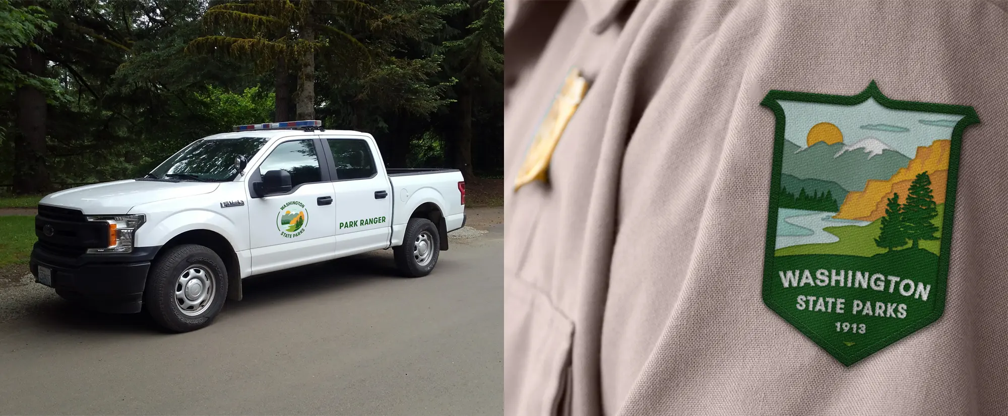 華盛頓州立公園logo設(shè)計(jì)，展示主要地形地貌特點(diǎn)