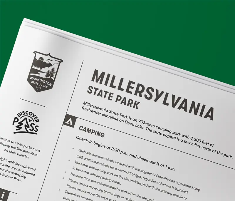 華盛頓州立公園logo設(shè)計(jì)，展示主要地形地標(biāo)特點(diǎn)