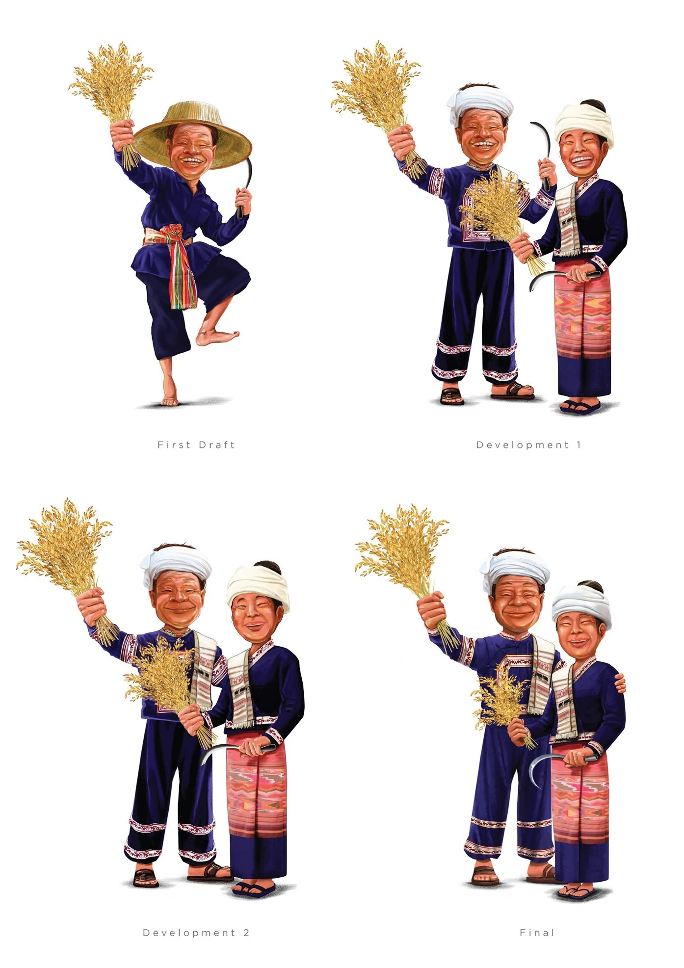 Hakphayao 泰國(guó)茉莉香米袋裝大米包裝設(shè)計(jì)“農(nóng)民+火山稻田“插畫(huà)