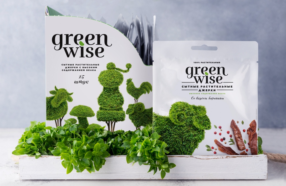 Greenwise 高植物蛋白素食肉食品包裝設(shè)計(jì)，植物建模動(dòng)物圖案