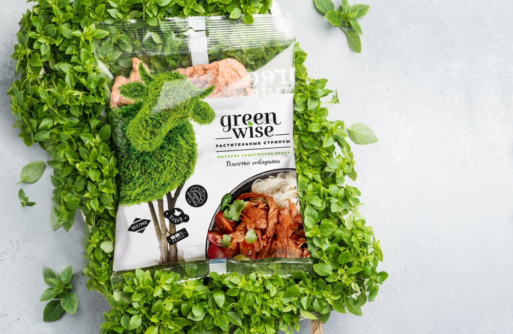 Greenwise 高植物蛋白素食肉食品包裝設(shè)計(jì)，植物建模動(dòng)物圖案