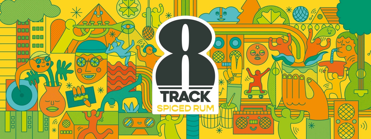 8TRACK香料朗姆酒品牌創(chuàng)建-logo設(shè)計(jì)包裝設(shè)計(jì)，結(jié)合音樂文化線條時(shí)尚插畫元素