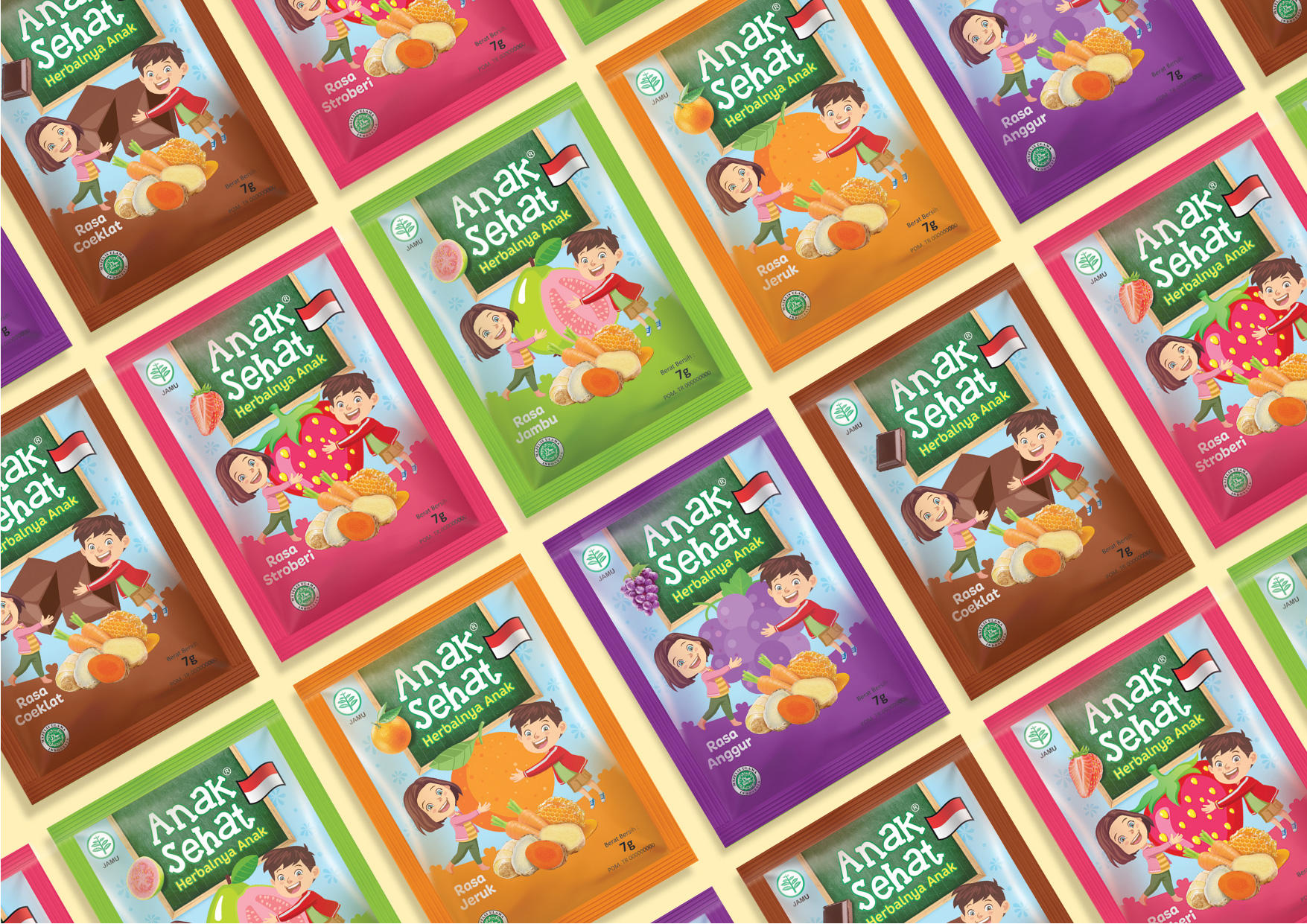 ANAK SEHAT 兒童果泥水果干包裝設(shè)計(jì)“兒童擁抱水果插畫”