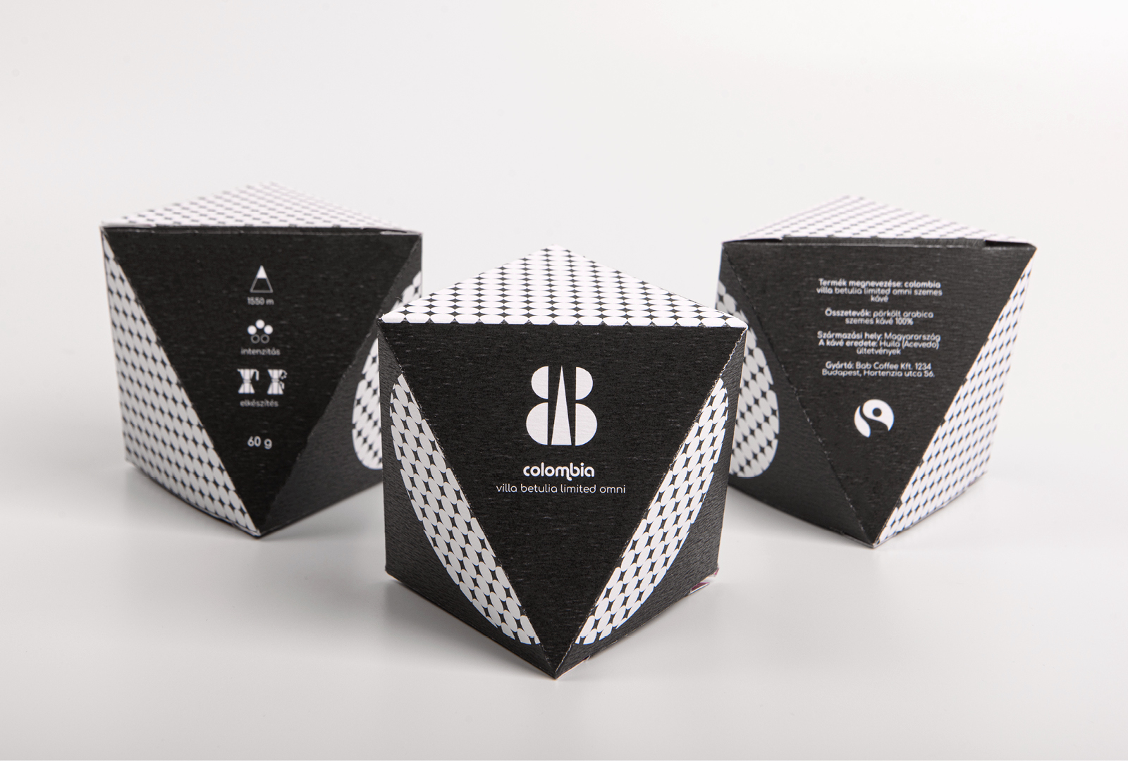 BAB咖啡品牌logo設(shè)計(jì)與黑白包裝設(shè)計(jì)，四角星底紋元素