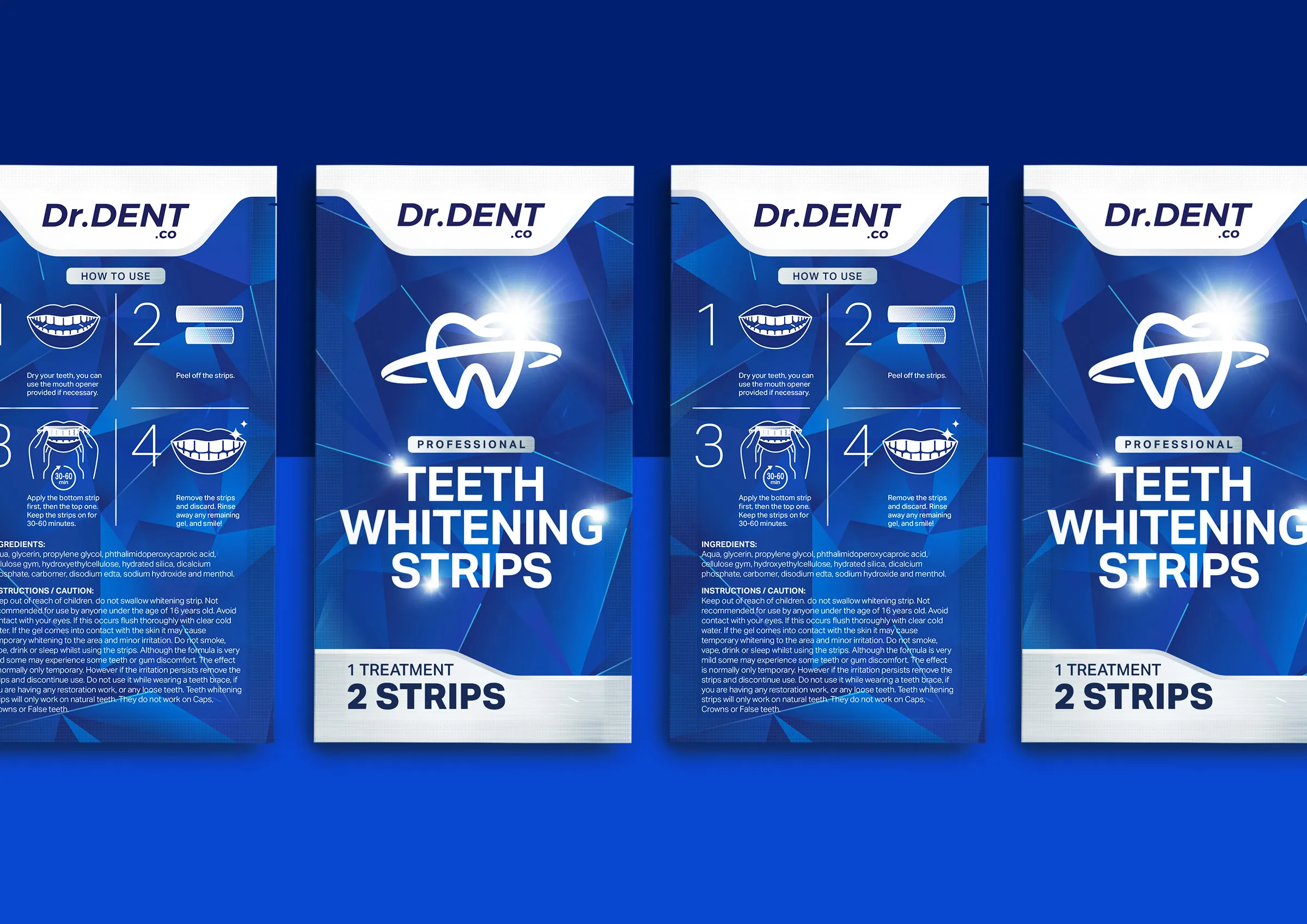 Dr.Dent牙齒美白條產(chǎn)品包裝設(shè)計(jì)，藍(lán)色與銀色效果
