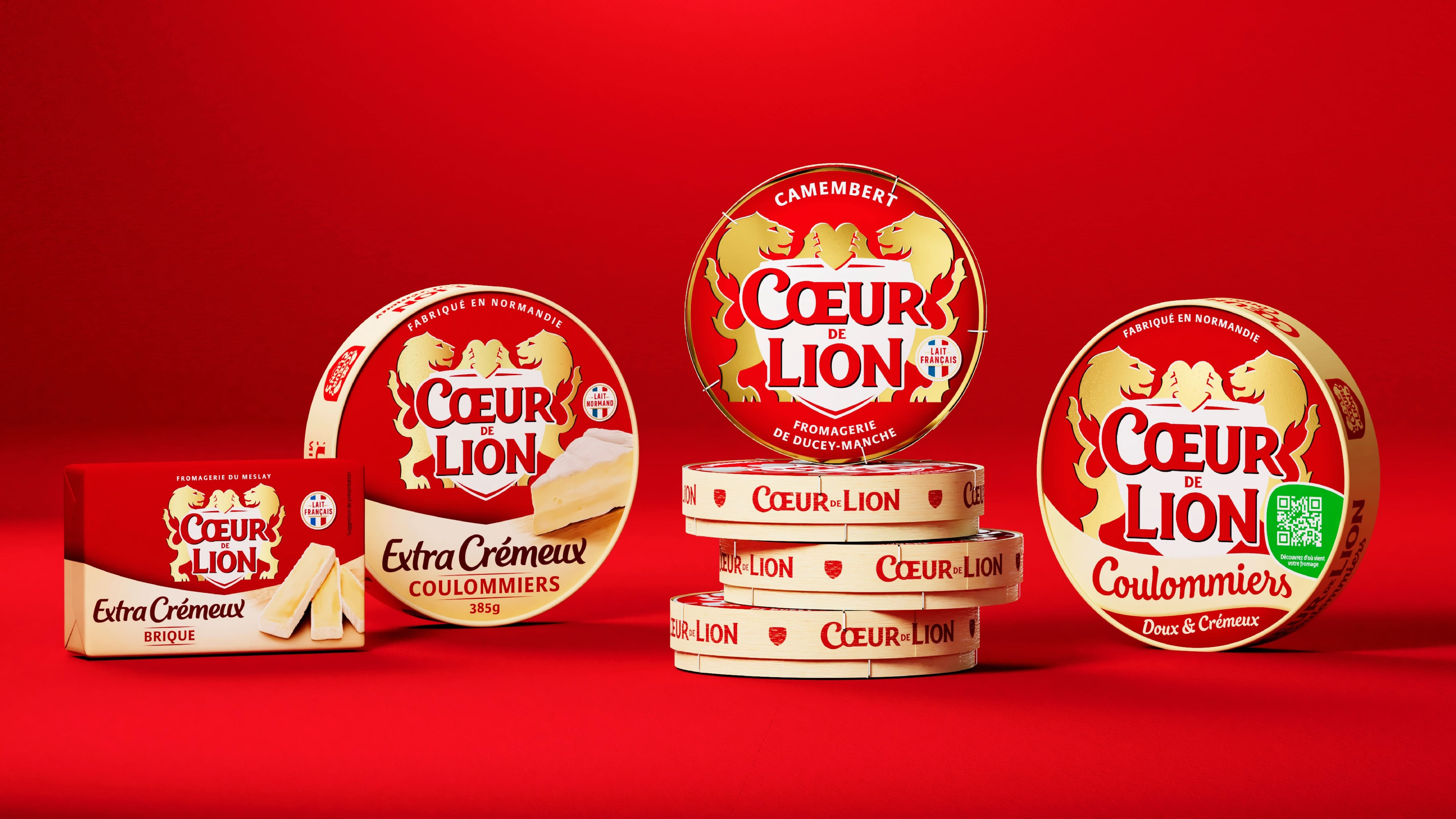 C?ur de Lion法國(guó)奶酪獅子徽標(biāo)logo設(shè)計(jì)與紅色金色外包裝設(shè)計(jì)