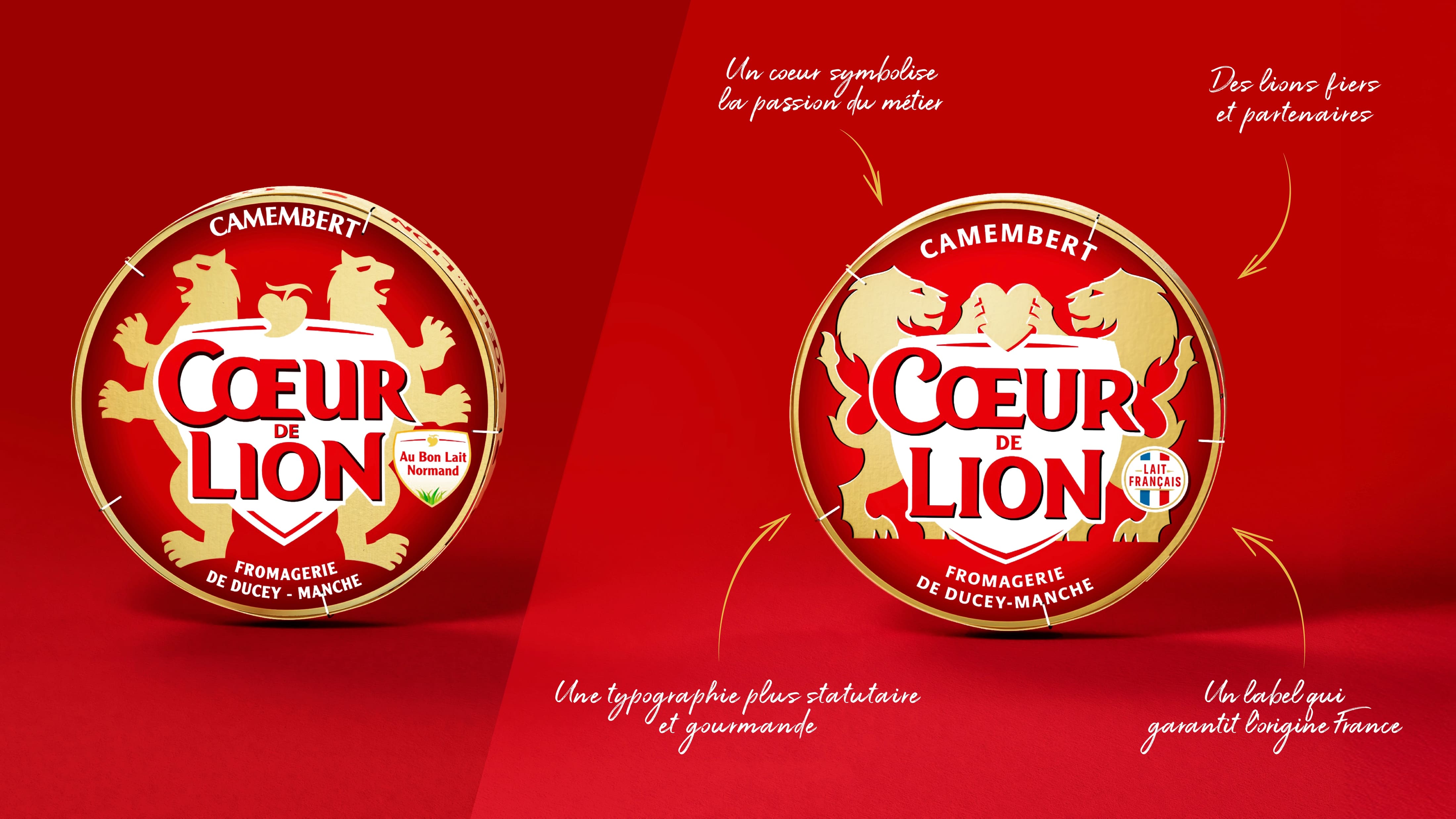 C?ur de Lion法國(guó)奶酪獅子徽標(biāo)logo設(shè)計(jì)與紅色金色外包裝設(shè)計(jì)