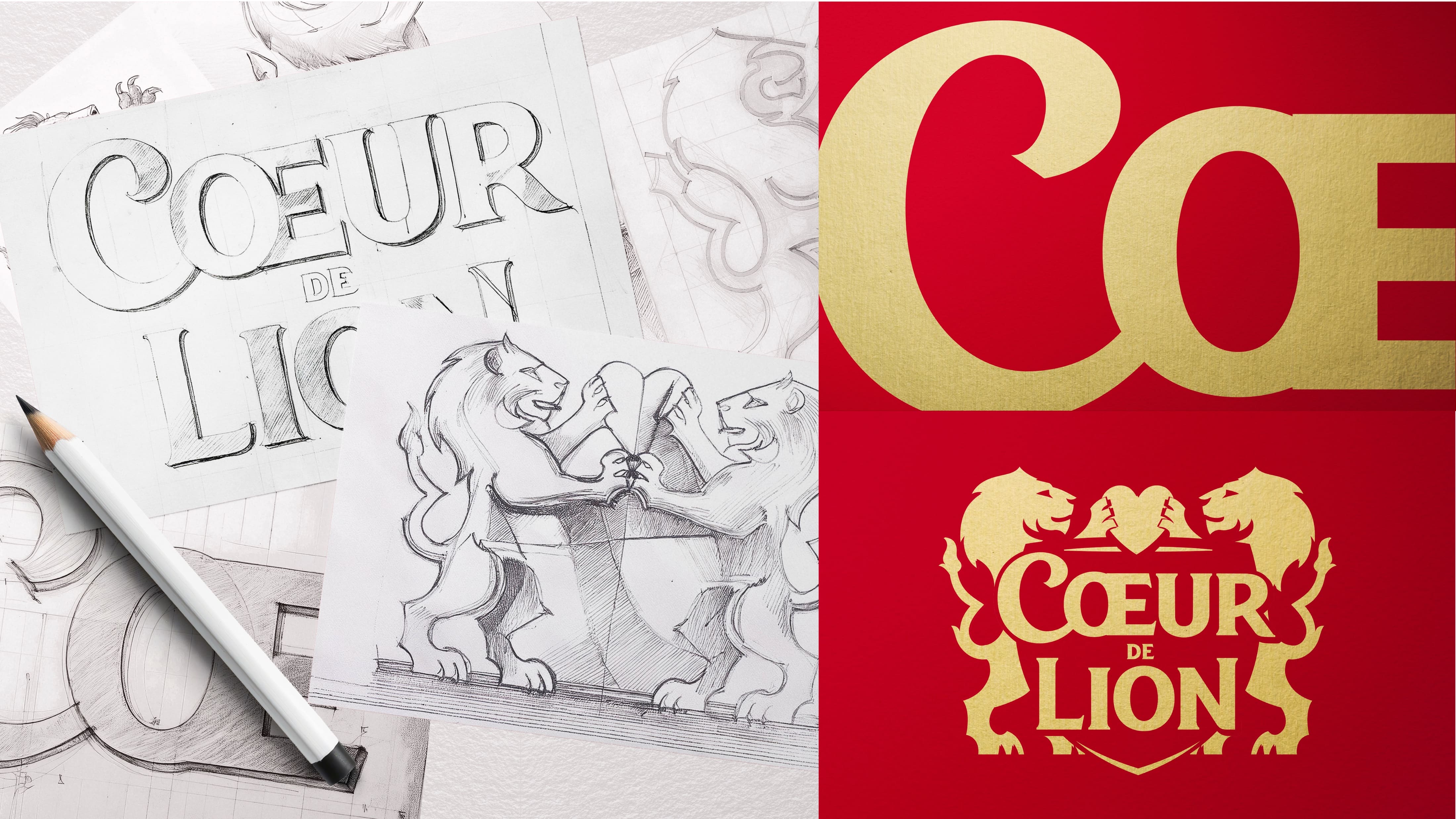 C?ur de Lion法國(guó)奶酪獅子徽標(biāo)logo設(shè)計(jì)與紅色金色外包裝設(shè)計(jì)