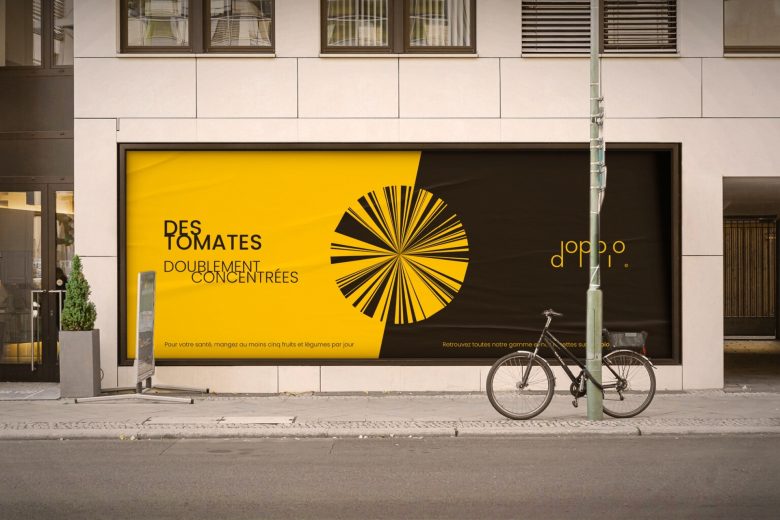 Doppio 食品包裝設計logo設計，黑黃色放射線條組合元素