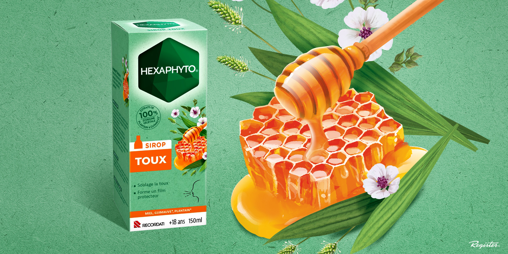 Hexaphyto蜂蜜止咳糖漿包裝設(shè)計，以自然綠色方式表達(dá)藥效