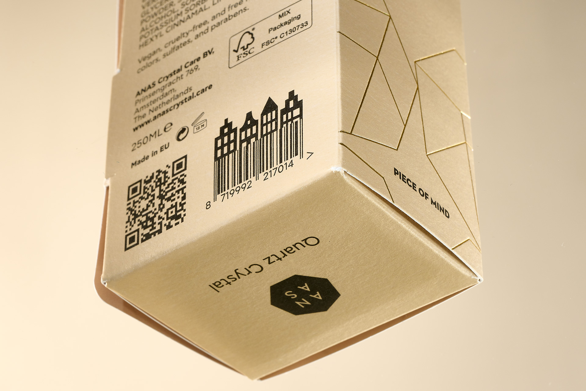 ANAS 化妝品金色包裝設(shè)計(jì)，天然和精制水晶石英配方&設(shè)計(jì)元素