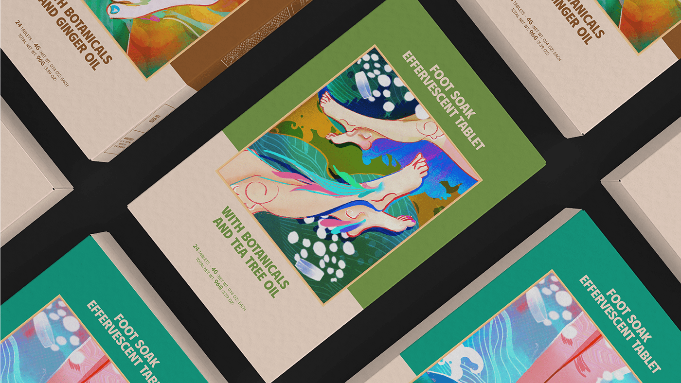 TABLETS 生姜精油泡騰片足浴包包裝設(shè)計(jì),虛實(shí)結(jié)合的腳部與草本插畫(huà) TABLETS 生姜精油泡騰片足浴包包裝設(shè)計(jì),虛實(shí)結(jié)合的腳部與草本插畫(huà)