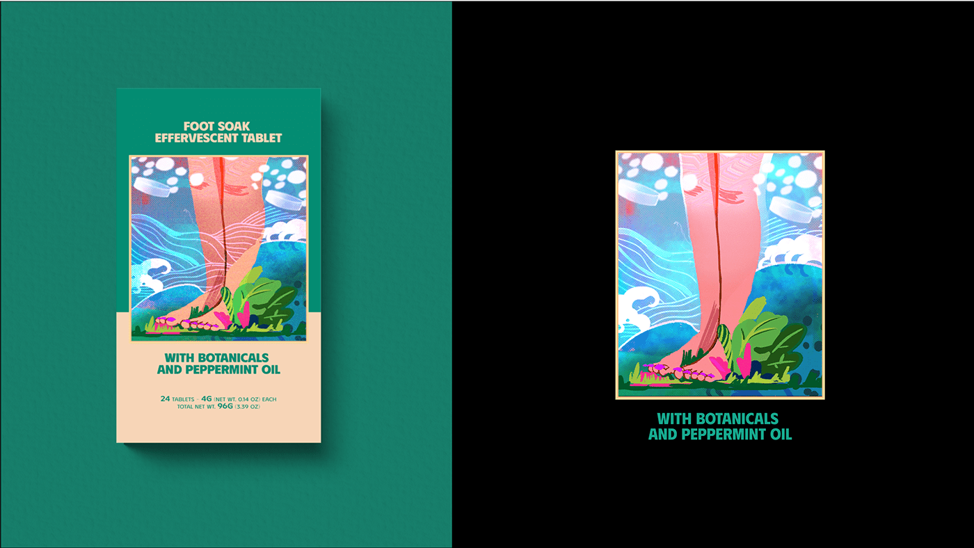 TABLETS 生姜精油泡騰片足浴包包裝設(shè)計(jì),虛實(shí)結(jié)合的腳部與草本插畫(huà) TABLETS 生姜精油泡騰片足浴包包裝設(shè)計(jì),虛實(shí)結(jié)合的腳部與草本插畫(huà)