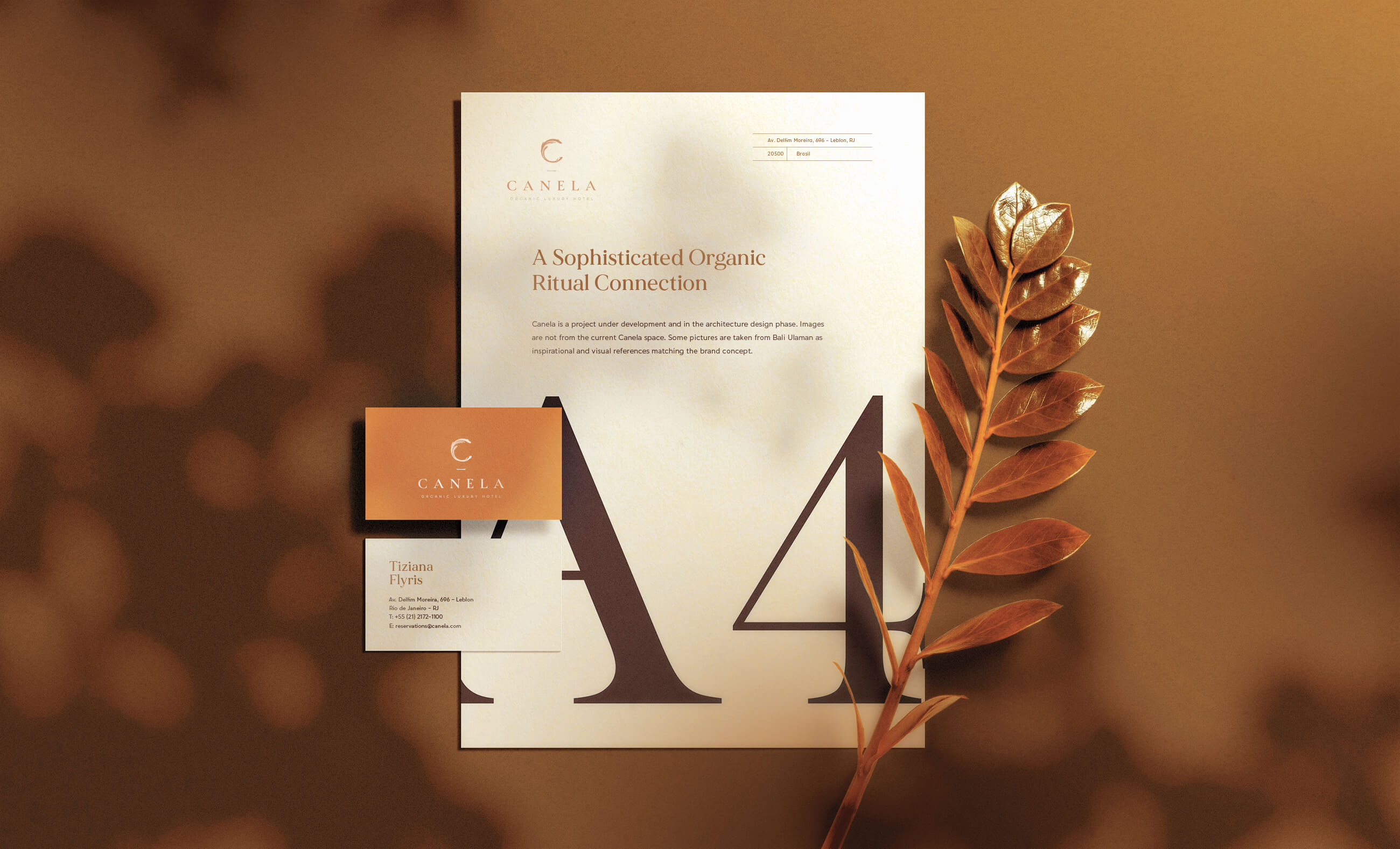 巴西有機(jī)豪華酒店藝術(shù)建筑項(xiàng)目 Canela 創(chuàng)建品牌logo設(shè)計(jì)和藝術(shù)指導(dǎo)，彎曲肉桂C字母元素