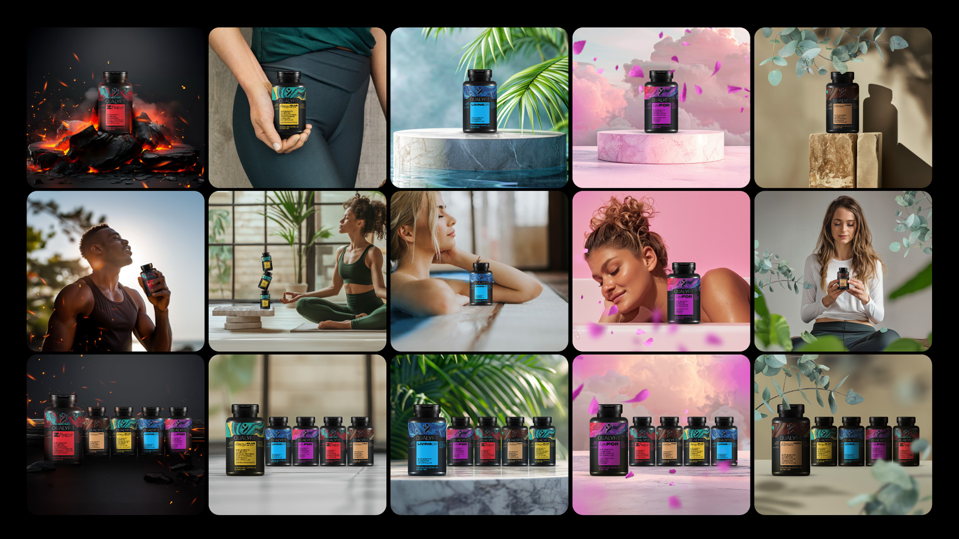 Qualyfit營養(yǎng)補(bǔ)充劑健康保健品更新logo設(shè)計(jì)包裝設(shè)計(jì)，運(yùn)動風(fēng)logo+藝術(shù)底色