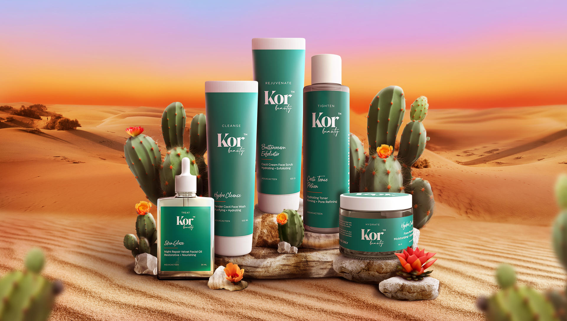 KOR皮膚補(bǔ)水革命性化妝護(hù)膚品護(hù)理品牌字體logo設(shè)計(jì)與藍(lán)綠色包裝設(shè)計(jì)