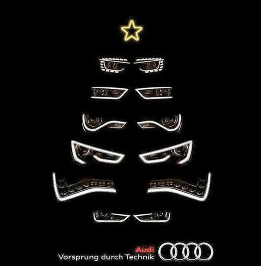 奧迪在圣誕季廣告中展示了圣誕樹(shù)形狀的前大燈。 奧迪在圣誕季廣告中展示了圣誕樹(shù)形狀的前大燈。