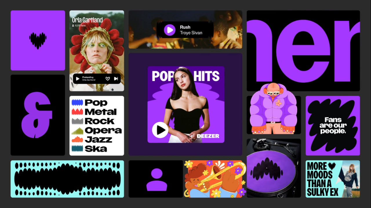 Deezer音樂平臺app品牌logo設計vi視覺形象識別設計，跳動的心臟