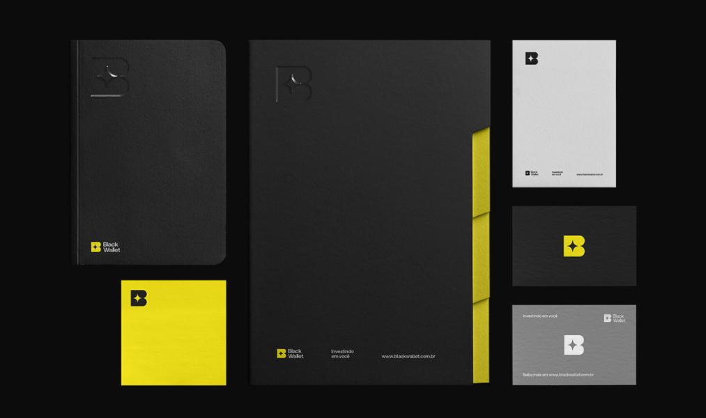 Black Wallet 財(cái)務(wù)規(guī)劃和投資咨詢金融公司vi設(shè)計(jì)企業(yè)形象設(shè)計(jì)，黃色B字母+星元素