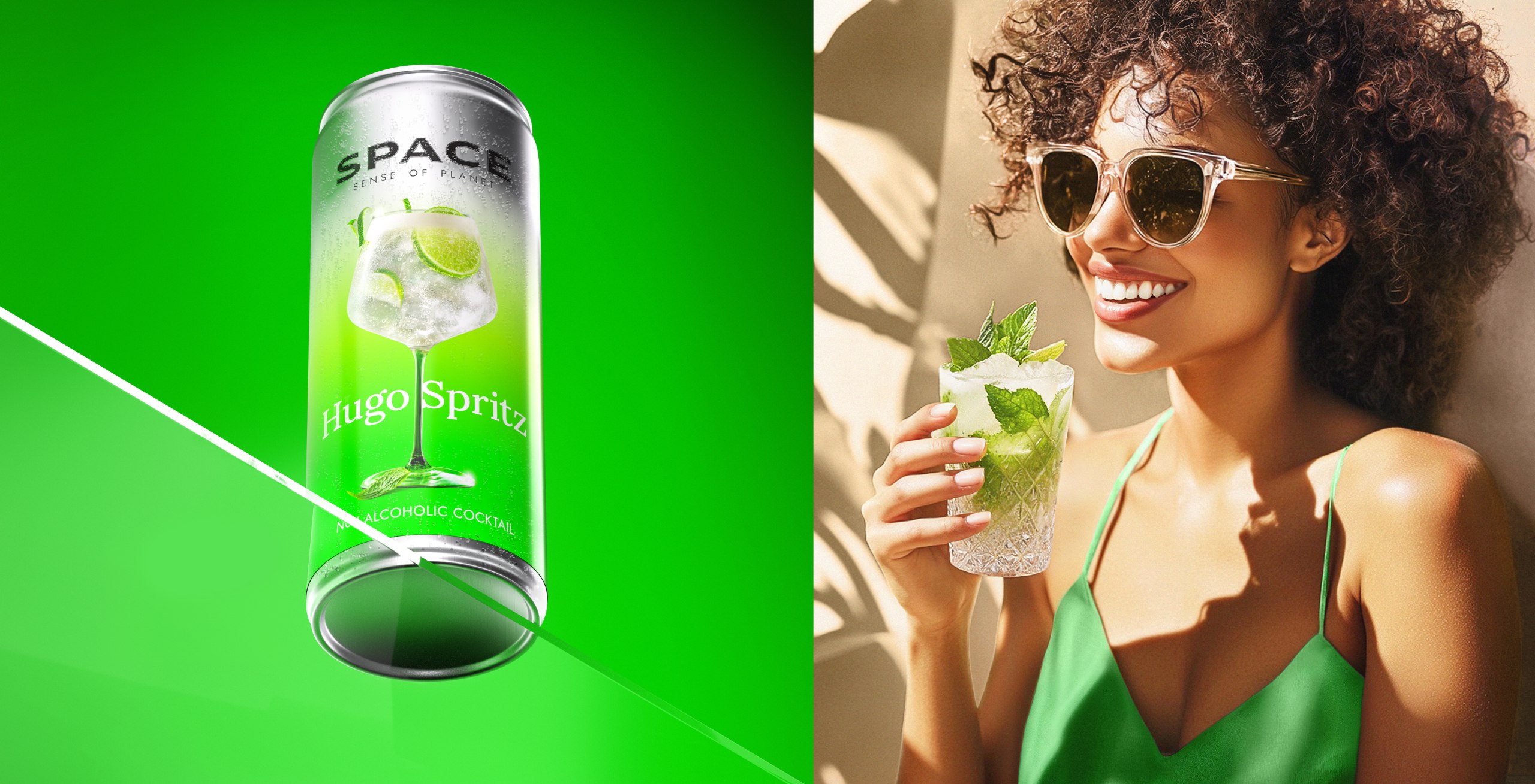 Space 精釀無酒精飲料包裝設計，銀色加變色現代太空風格