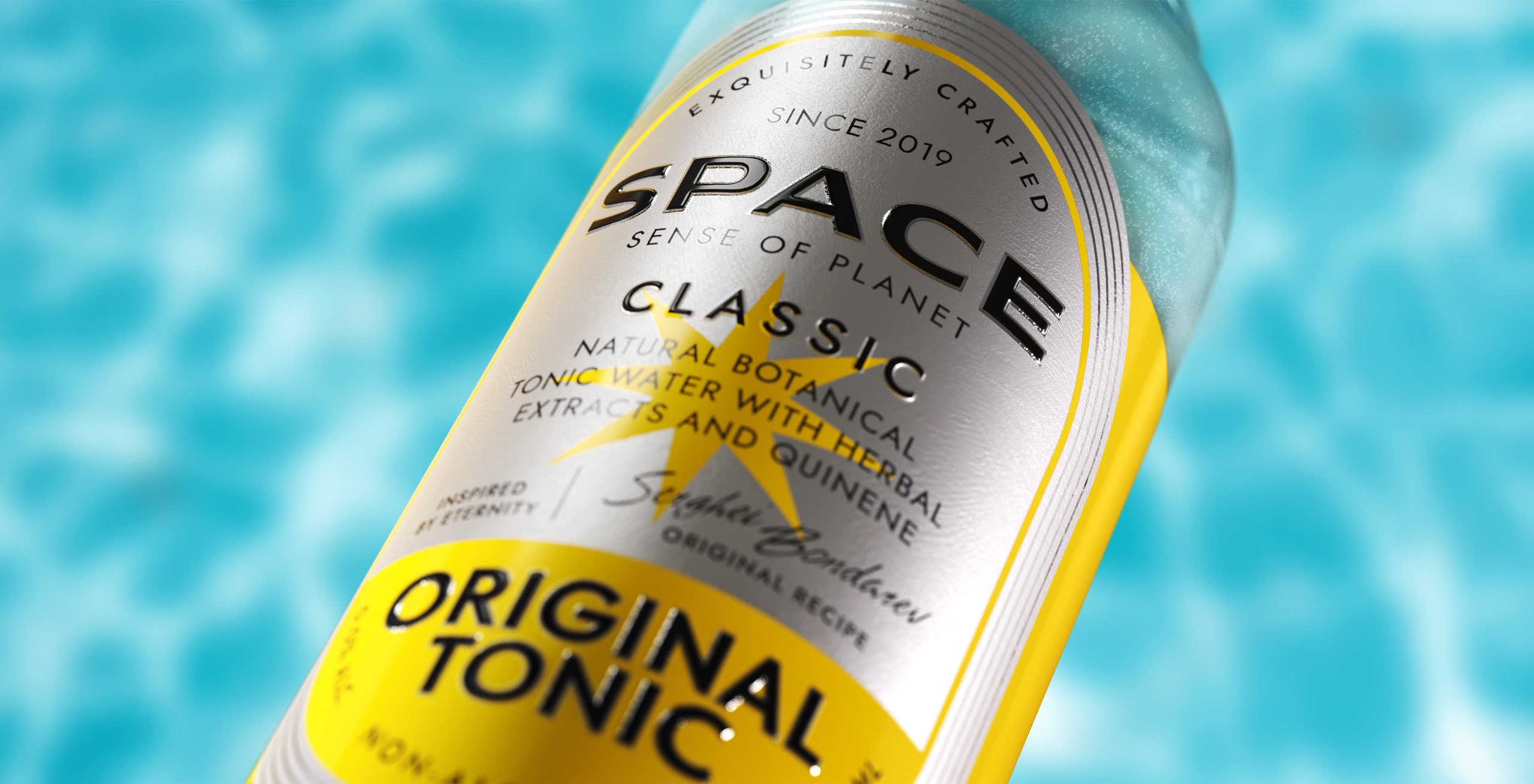 Space 精釀無酒精飲料包裝設計，銀色加變色現代太空風格