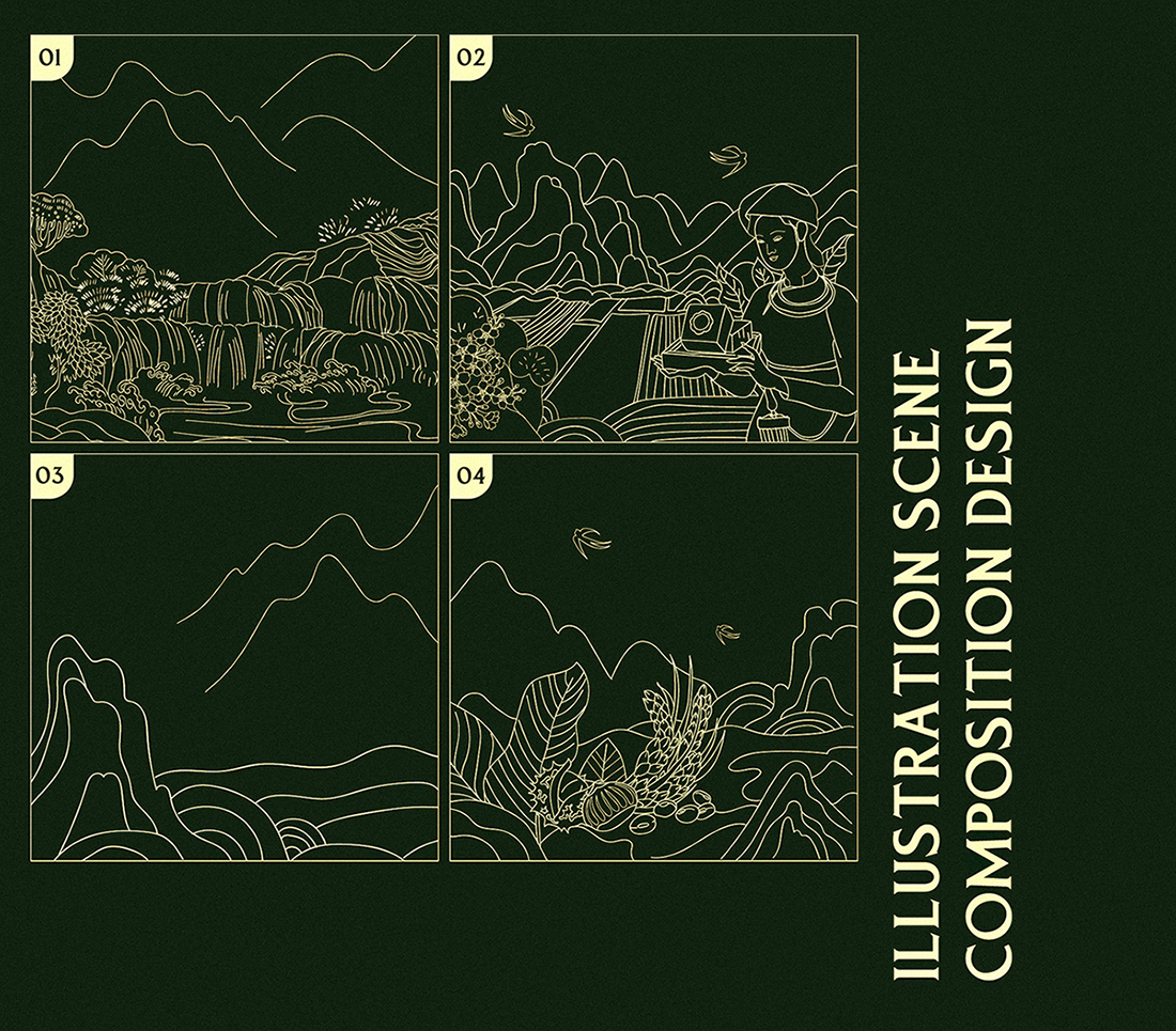 Non Nuoc高平板栗野豬肉粽子禮盒包裝設(shè)計(jì)，傳統(tǒng)岱族服飾少女+自然田園風(fēng)景插畫