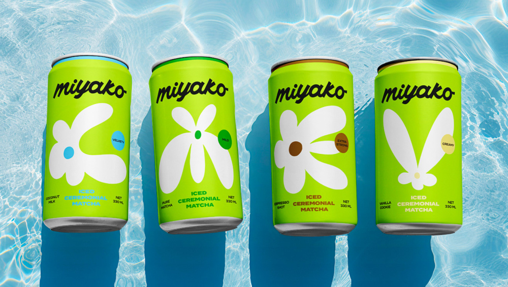 MIYAKO 創(chuàng)新日式抹茶飲料包裝設計與品牌塑造，嫩綠色+自由活力的白色花朵