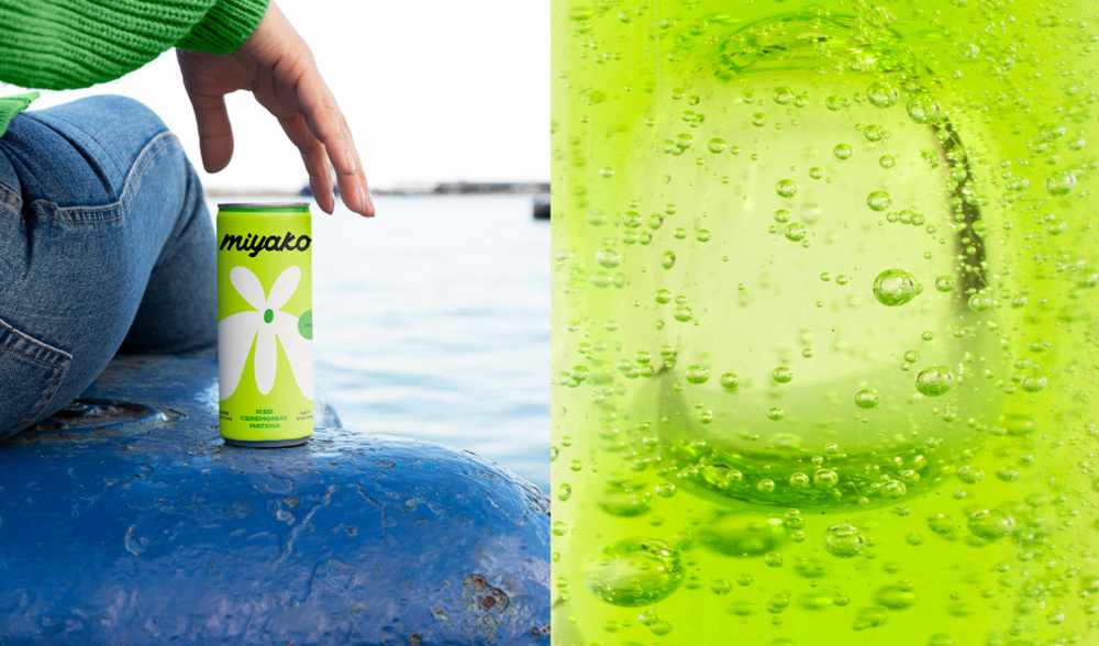 MIYAKO 創(chuàng)新日式抹茶飲料包裝設計與品牌塑造，嫩綠色+自由的白色花朵