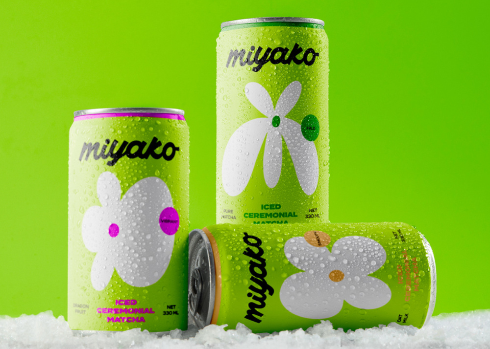 MIYAKO 創(chuàng)新日式抹茶飲料包裝設計與品牌塑造，嫩綠色+自由的白色花朵