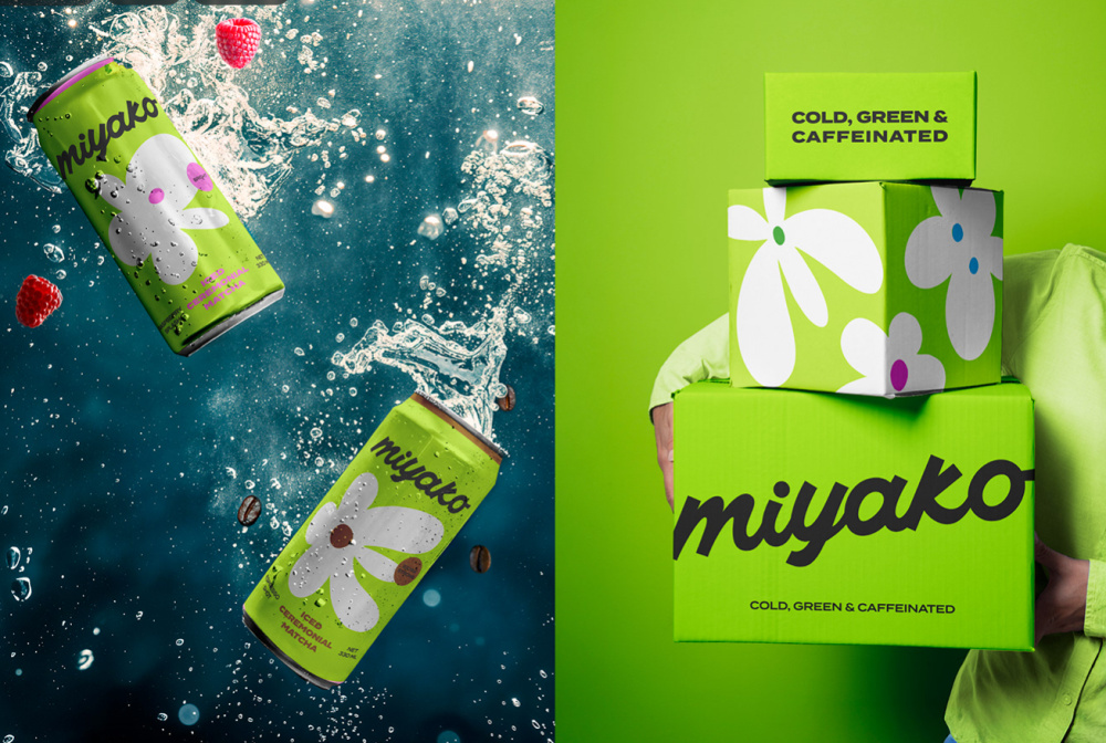 MIYAKO 創(chuàng)新日式抹茶飲料包裝設計與品牌塑造，嫩綠色+自由的白色花朵