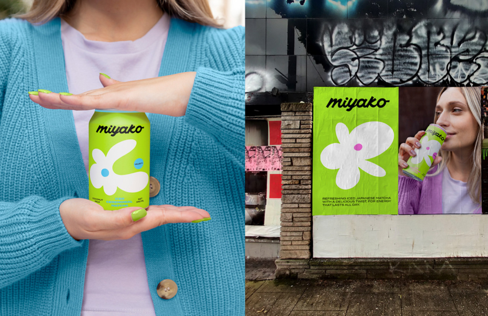 MIYAKO 創(chuàng)新日式抹茶飲料包裝設計與品牌塑造，嫩綠色+自由的白色花朵