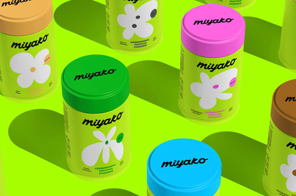 MIYAKO 創(chuàng)新日式抹茶飲料包裝設計與品牌塑造，嫩綠色+自由活力的白色花朵