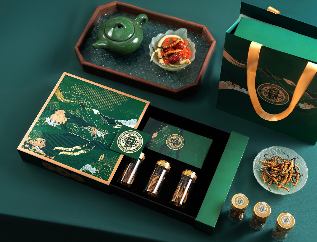 喜馬拉雅山冬蟲夏草套裝禮品禮盒包裝設(shè)計(jì)“自然山脈風(fēng)景”插畫