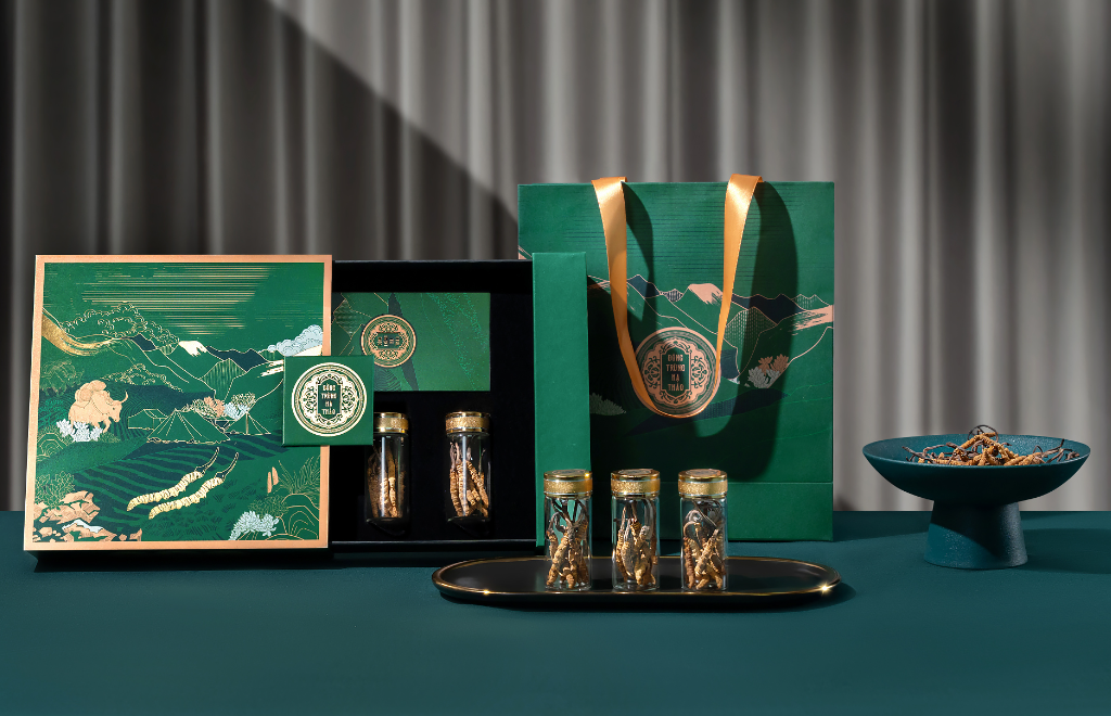 喜馬拉雅山冬蟲夏草套裝禮品禮盒包裝設(shè)計(jì)“自然山脈風(fēng)景”插畫