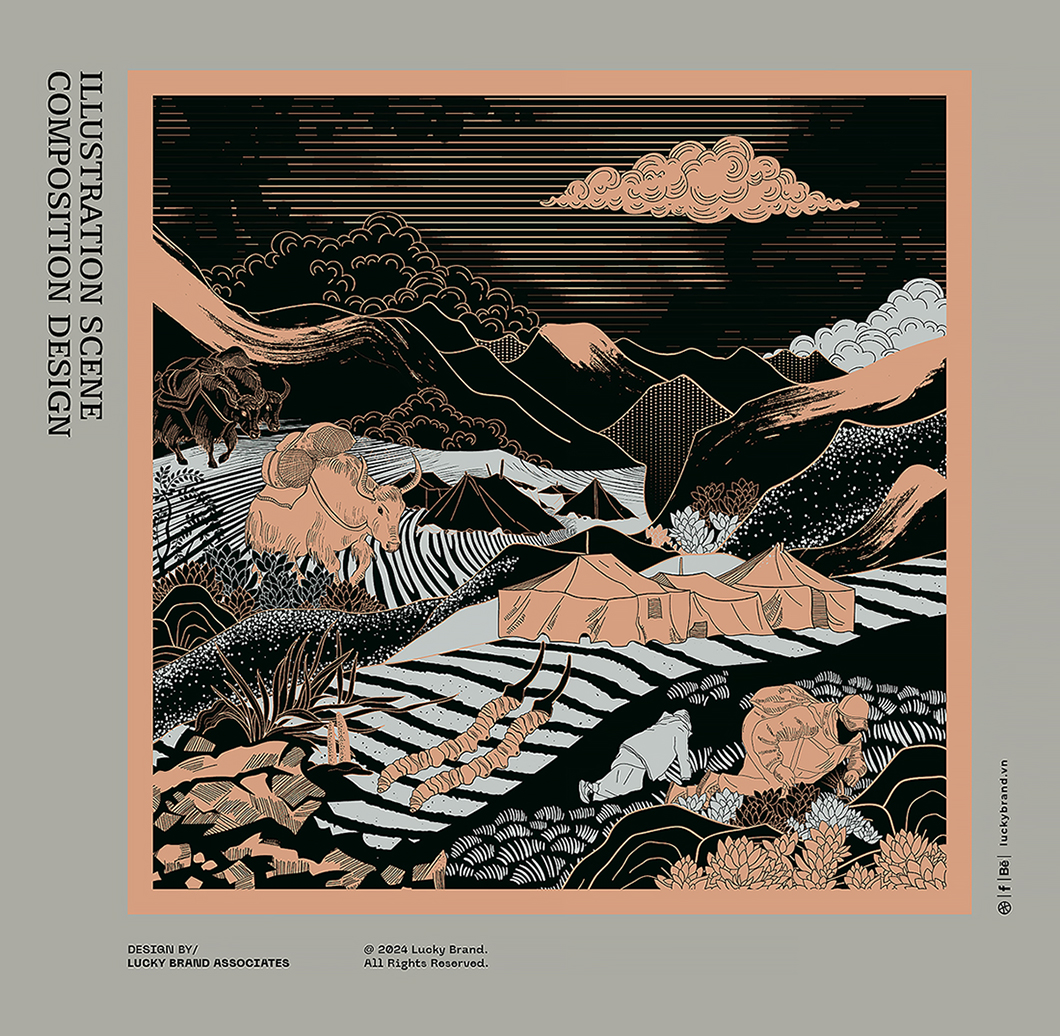 喜馬拉雅山冬蟲夏草套裝禮品禮盒包裝設(shè)計(jì)“自然山脈風(fēng)景”插畫