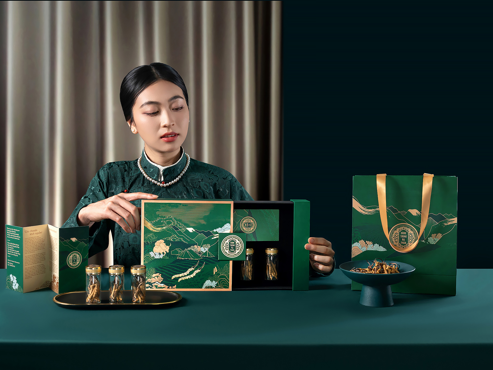 喜馬拉雅山冬蟲夏草套裝禮品禮盒包裝設(shè)計(jì)“自然山脈風(fēng)景”插畫