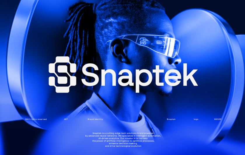 Snaptek 人工智能尖端科技品牌S字母logo設(shè)計(jì)vi設(shè)計(jì)，藍(lán)色科技風(fēng)