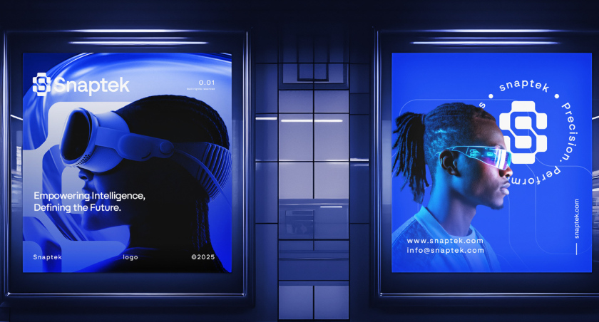 Snaptek 人工智能尖端科技品牌S字母logo設(shè)計(jì)vi設(shè)計(jì)，藍(lán)色科技風(fēng)