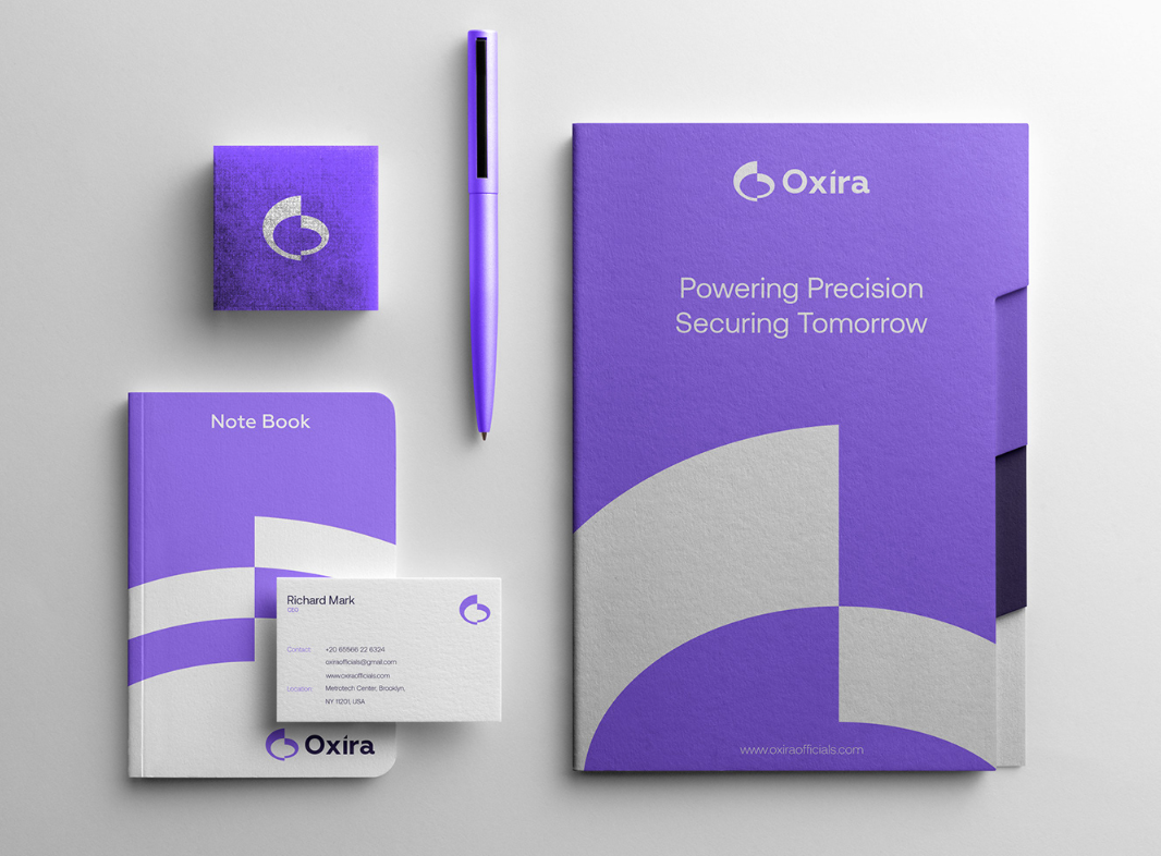 Oxira 人工智能未來科技品牌logo設計vi設計，現(xiàn)代極簡主義與科技前沿美學
