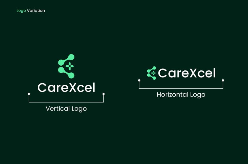 CareExcel 醫(yī)療保健解決方案公司logo設(shè)計(jì)vi設(shè)計(jì)，分子結(jié)構(gòu)加十字