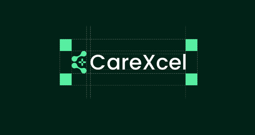 CareExcel 醫(yī)療保健解決方案公司logo設(shè)計(jì)vi設(shè)計(jì)，分子結(jié)構(gòu)加十字