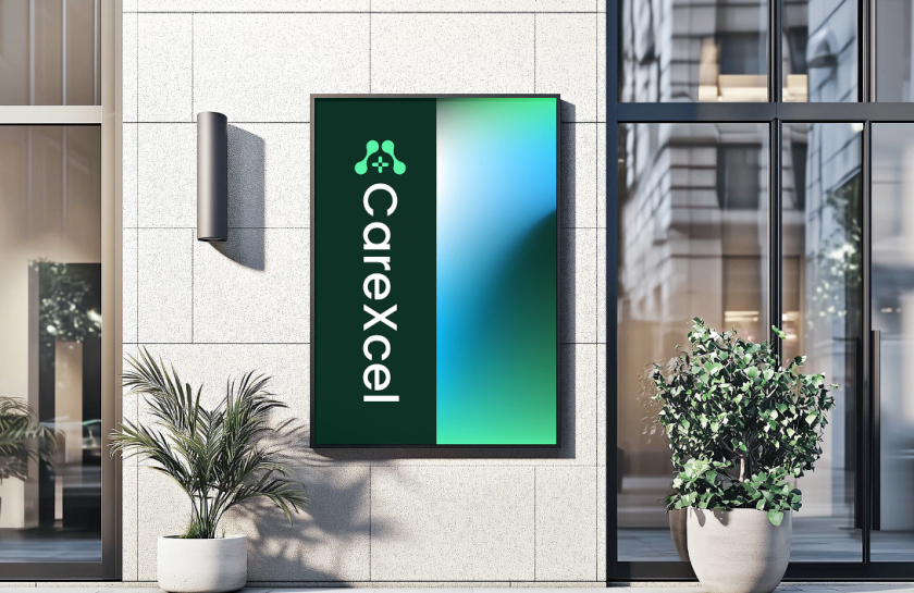 CareExcel 醫(yī)療保健解決方案公司logo設(shè)計(jì)vi設(shè)計(jì)，分子結(jié)構(gòu)加十字