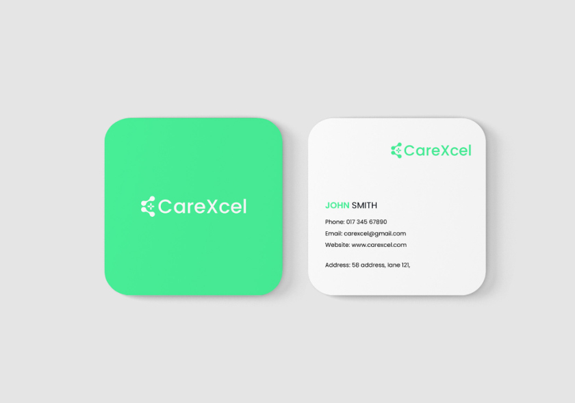 CareExcel 醫(yī)療保健解決方案公司logo設(shè)計(jì)vi設(shè)計(jì)，分子結(jié)構(gòu)加十字