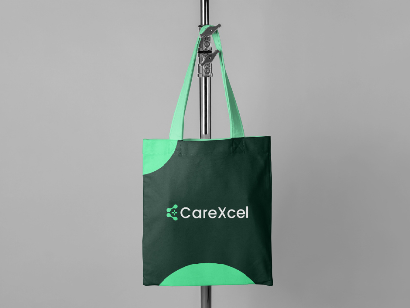 CareExcel 醫(yī)療保健解決方案公司logo設(shè)計(jì)vi設(shè)計(jì)，分子結(jié)構(gòu)加十字