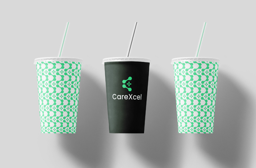 CareExcel 醫(yī)療保健解決方案公司logo設(shè)計(jì)vi設(shè)計(jì)，分子結(jié)構(gòu)加十字