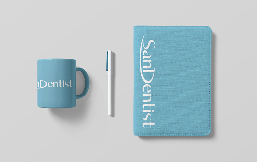 SanDentist 美容牙科品牌形象vi設計，清新風格突出安全與美麗